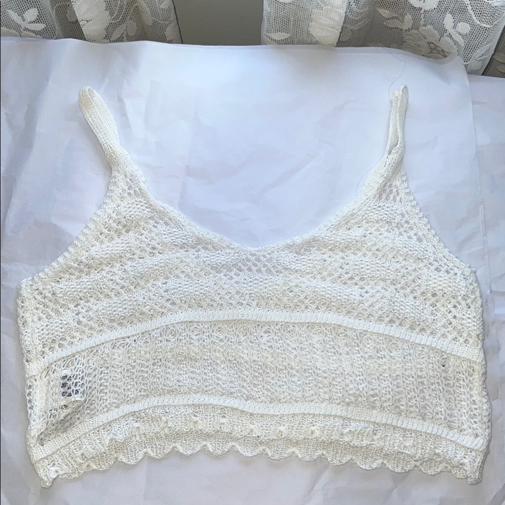 Seasty White Cropped Lace Knit Women's Top / Cover Up - Medium
